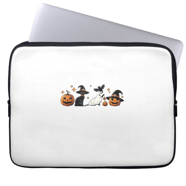 Black Cat Halloween Pumpkin Boo Ghost Witch Spooky Laptop Sleeve (Front)