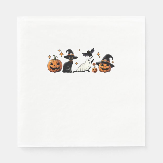 Black Cat Halloween Pumpkin Boo Ghost Witch Spooky Napkin (Front)