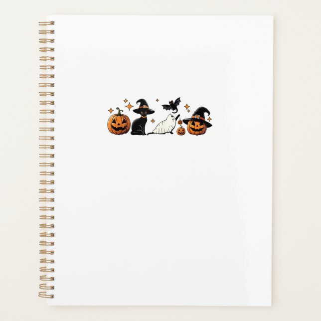 Black Cat Halloween Pumpkin Boo Ghost Witch Spooky Planner (Front)