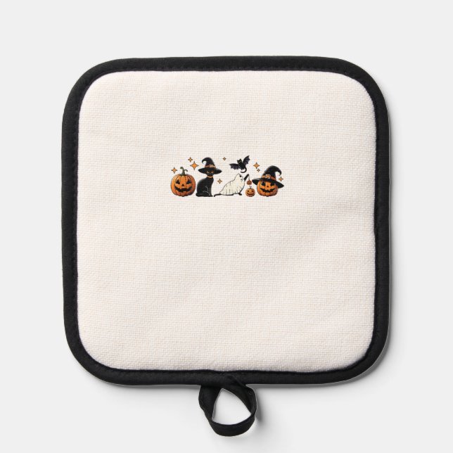 Black Cat Halloween Pumpkin Boo Ghost Witch Spooky Pot Holder (Front)