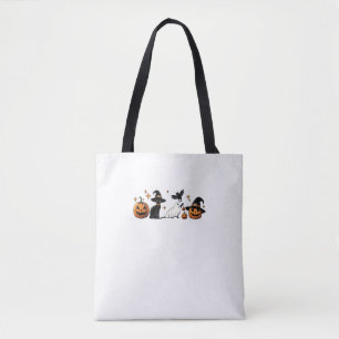 Black Cat Halloween Pumpkin Boo Ghost Witch Spooky Tote Bag