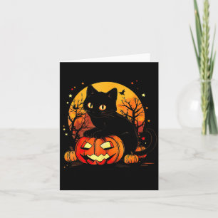 Black Cat Halloween Pumpkin Card