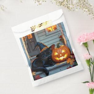 Black Cat Halloween Pumpkin Carving Party Favour Bag
