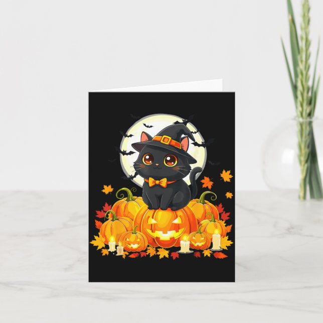 Black Cat Halloween Pumpkin Cat Card (Front)