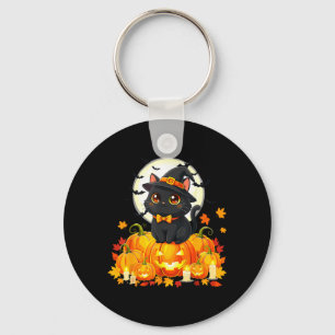 Black Cat Halloween Pumpkin Cat Key Ring