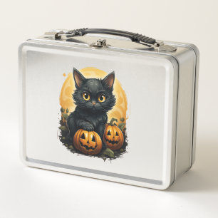 Black Cat Halloween Pumpkin - Cat Metal Lunch Box