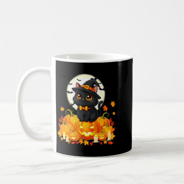 Black Cat Halloween Pumpkin Cat Performance Coffee Mug (Left)
