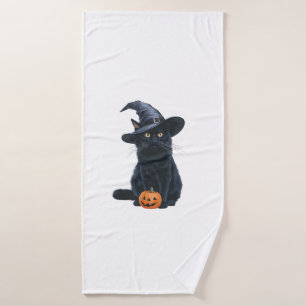 Black Cat Halloween Pumpkin Costume For Women Men Bath Towel