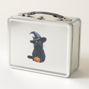 Black Cat Halloween Pumpkin Costume For Women Men Metal Lunch Box