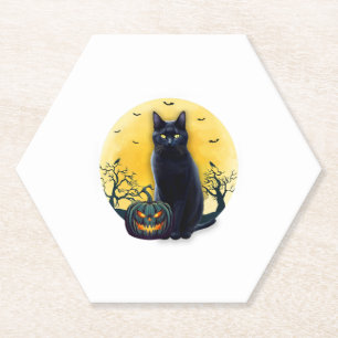 Black Cat Halloween Pumpkin Costume For Women Men Paper Coaster