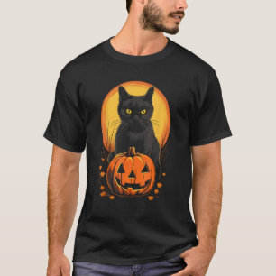 Black Cat Halloween Pumpkin Costume For Women Men T-Shirt