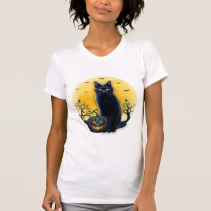 Black Cat Halloween Pumpkin Costume For Women Men T-Shirt