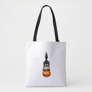 Black Cat Halloween Pumpkin Costume Women Men Kids Tote Bag