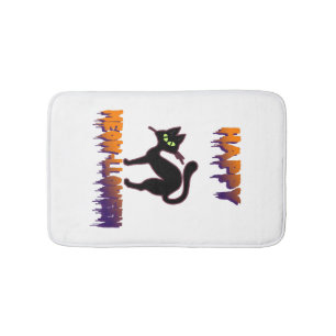 Black Cat Halloween Pumpkin Halloween Bath Mat