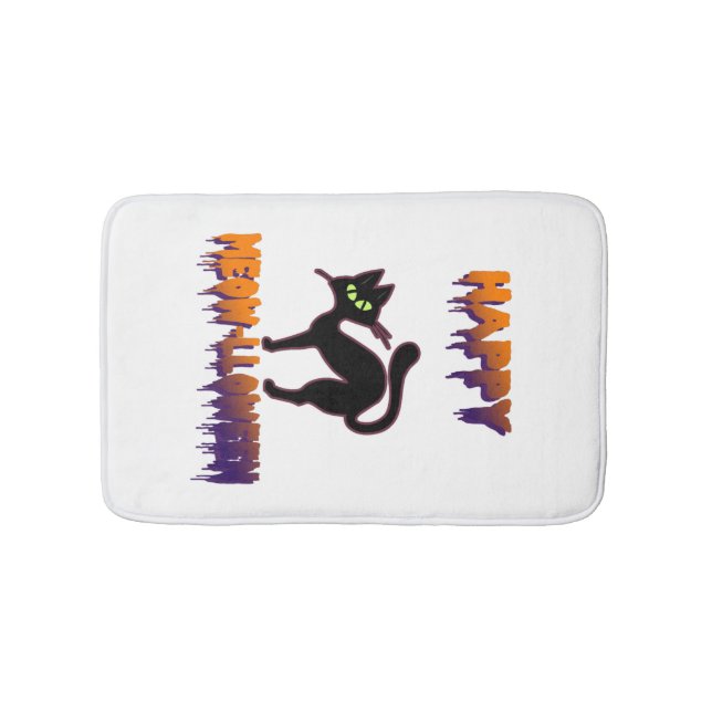 Black Cat Halloween Pumpkin Halloween Bath Mat (Front)