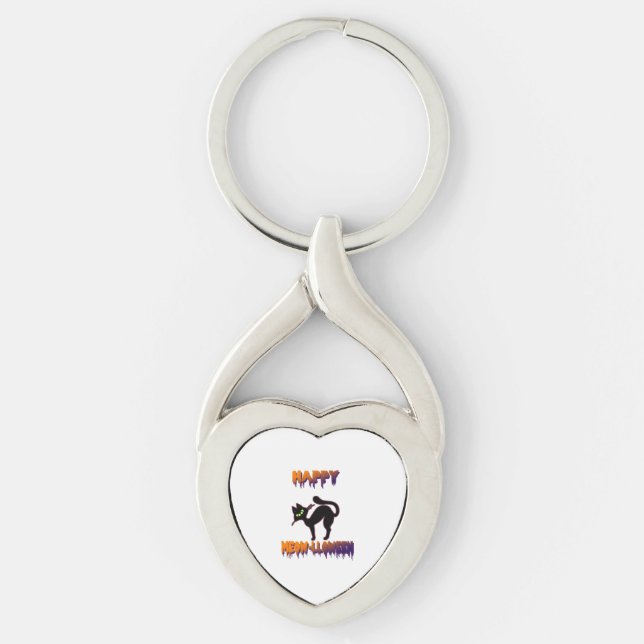 Black Cat Halloween Pumpkin Halloween Key Ring (Front)