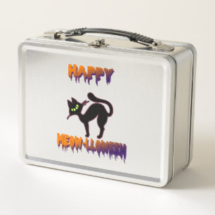 Black Cat Halloween Pumpkin Halloween Metal Lunch Box