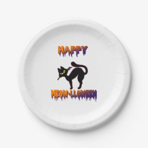 Black Cat Halloween Pumpkin Halloween Paper Plate