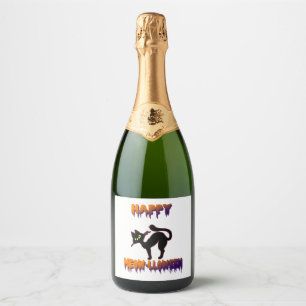 Black Cat Halloween Pumpkin Halloween Sparkling Wine Label