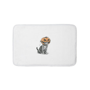 Black Cat Halloween Pumpkin Head Costume For Women Bath Mat