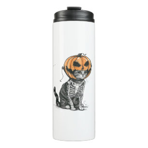 Black Cat Halloween Pumpkin Head Costume For Women Thermal Tumbler