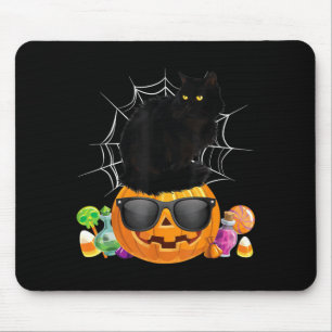Black Cat Halloween Pumpkin Jack O Lantern Cat Mouse Pad
