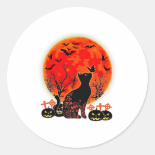 Black Cat Halloween Pumpkin Moon Spooy Classic Round Sticker