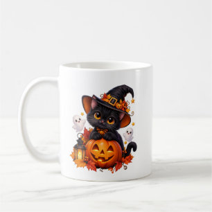 Black Cat Halloween Pumpkin Mug