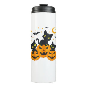 Black Cat Halloween Pumpkin Spooky Night Thermal Tumbler