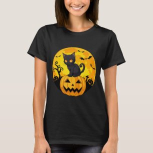 Black Cat Halloween Pumpkin T-Shirt
