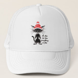 Black Cat Halloween red beanie It's Fine I'm Fine Trucker Hat