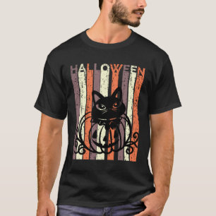 Black Cat Halloween Retro Distressed Goth Pumpkin T-Shirt