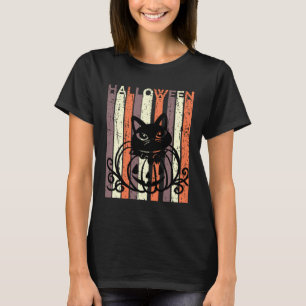 Black Cat Halloween Retro Distressed Goth Pumpkin  T-Shirt
