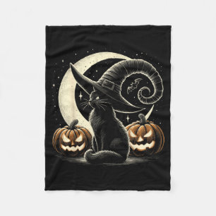 Black Cat Halloween Retro Pumpkin Costume Cat Fleece Blanket