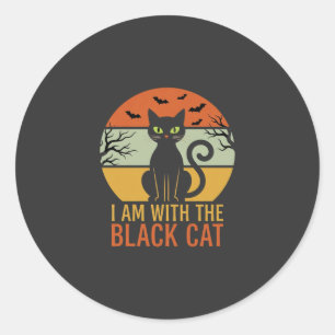 Black Cat Halloween Retro Sunset Design Classic Round Sticker