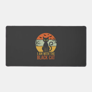 Black Cat Halloween Retro Sunset Design Desk Mat