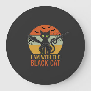 Black Cat Halloween Retro Sunset Design Large Clock