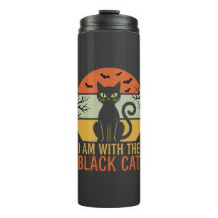 Black Cat Halloween Retro Sunset Design Thermal Tumbler