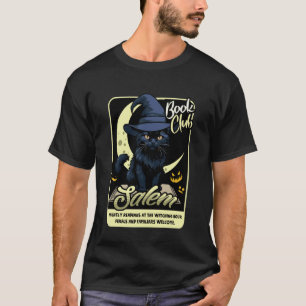 Black Cat Halloween Salem Book Club Reading Witch T-Shirt