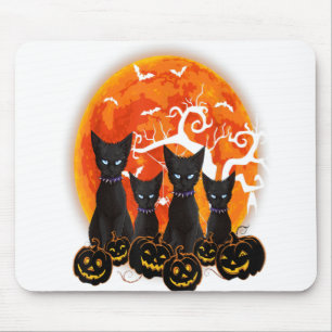 Black Cat Halloween Scary Pumpkins Moon Black Cat Mouse Pad