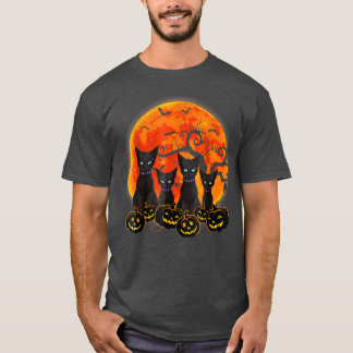 Black Cat Halloween Scary Pumpkins Moon Black Cat T-Shirt