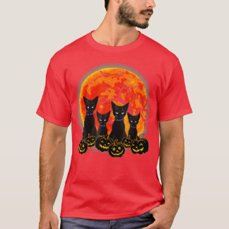 Black Cat Halloween Scary Pumpkins Moon Black Cat  T-Shirt