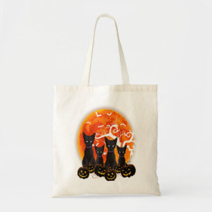 Black Cat Halloween Scary Pumpkins Moon Black Cat Tote Bag