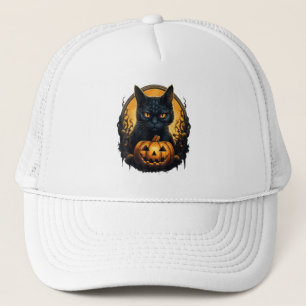 Black Cat Halloween Scary Pumpkins Moon Black Cat Trucker Hat