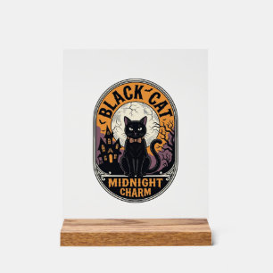 Black Cat Halloween Shirt Vintage Midnight Charm D Acrylic Sign