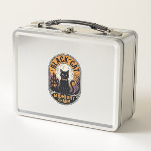 Black Cat Halloween Shirt Vintage Midnight Charm D Metal Lunch Box