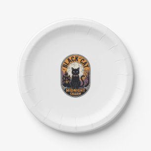 Black Cat Halloween Shirt Vintage Midnight Charm D Paper Plate