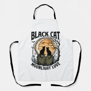 Black Cat Halloween Shirt Vintage Moon Graveyard A Apron