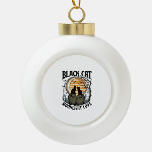 Black Cat Halloween Shirt Vintage Moon Graveyard A Ceramic Ball Christmas Ornament