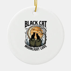 Black Cat Halloween Shirt Vintage Moon Graveyard A Ceramic Ornament